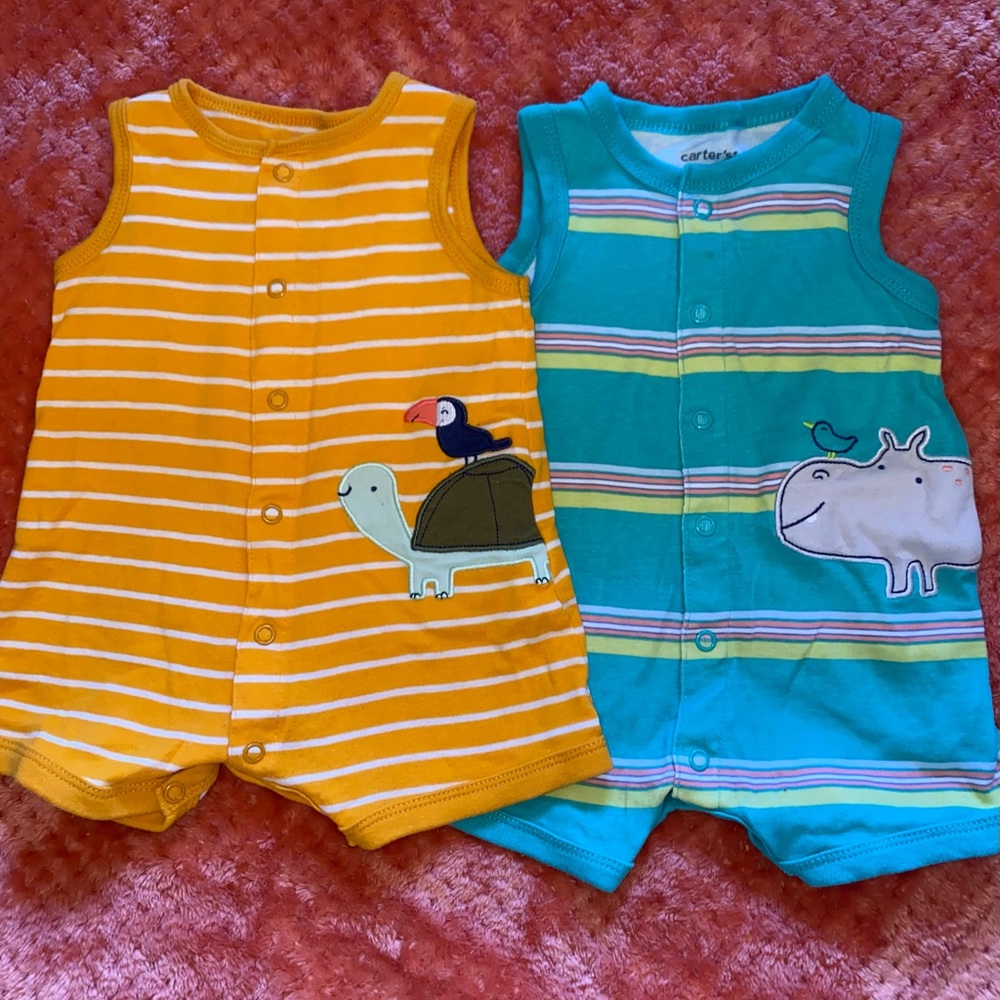 2 Carters 3M boy summer tank top one piece 🐢🦛